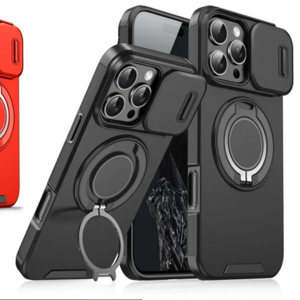 Black iPhone 16 Cases with Ring Holder